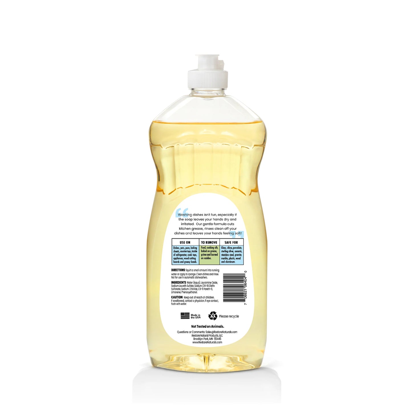 Restore Naturals Dish Soap (Non-Toxic, Biodegradable) Made in the USA