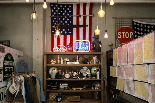 American flag and vintage items in a shop