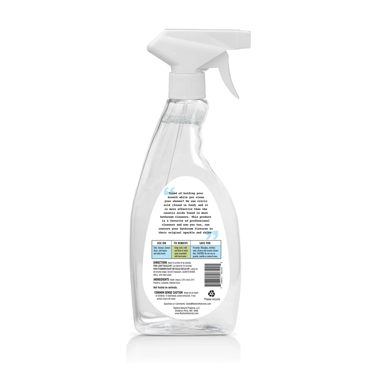 Restore Naturals Bathroom Lime & Scale Remover (Non-Toxic) - Made in the USA