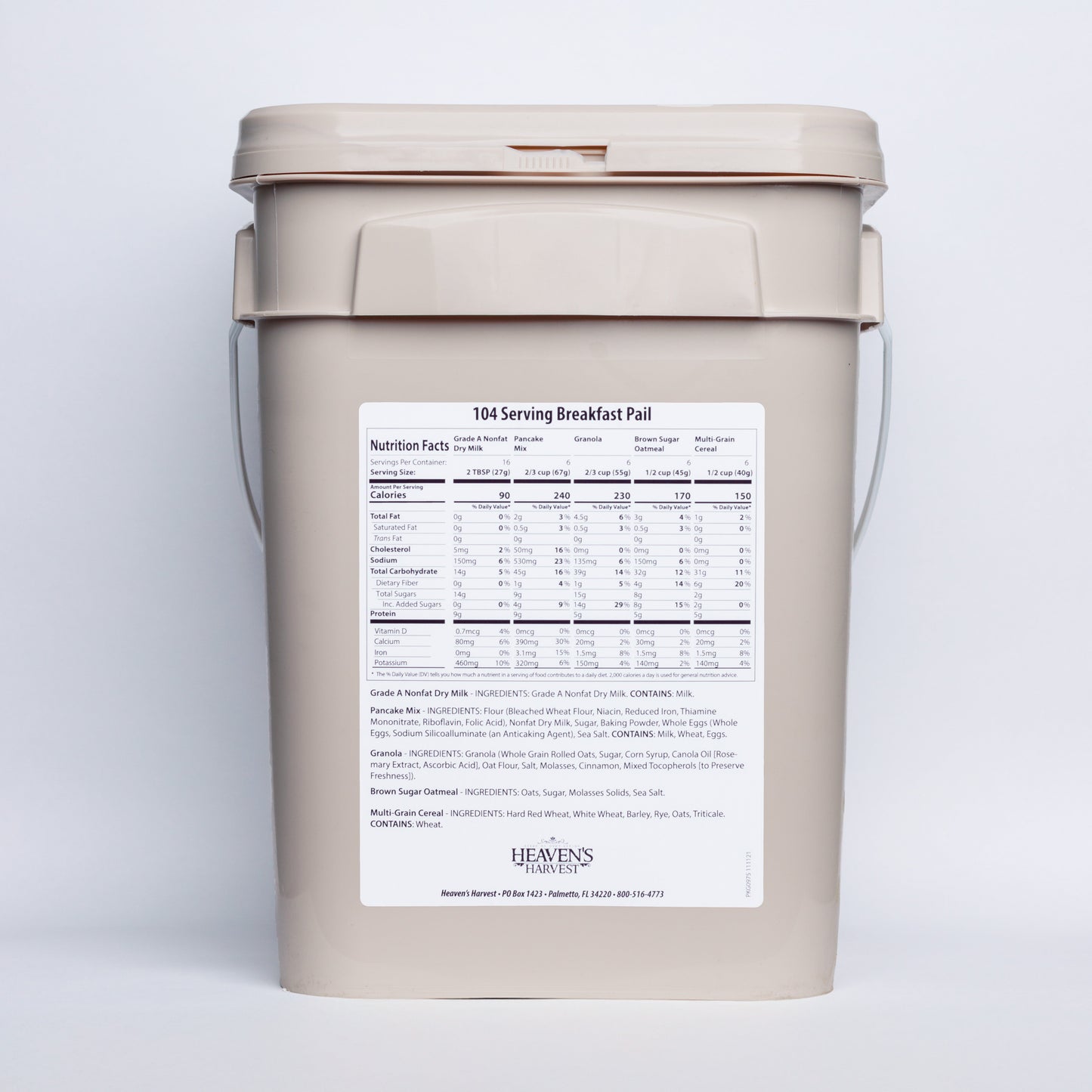 Breakfast Bucket - 1 Person 1 Month - 104 Servings - Emergency Survival Food Kit