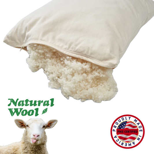 100% Natural Wool Pillows with Cotton Cover - American Made - Organic